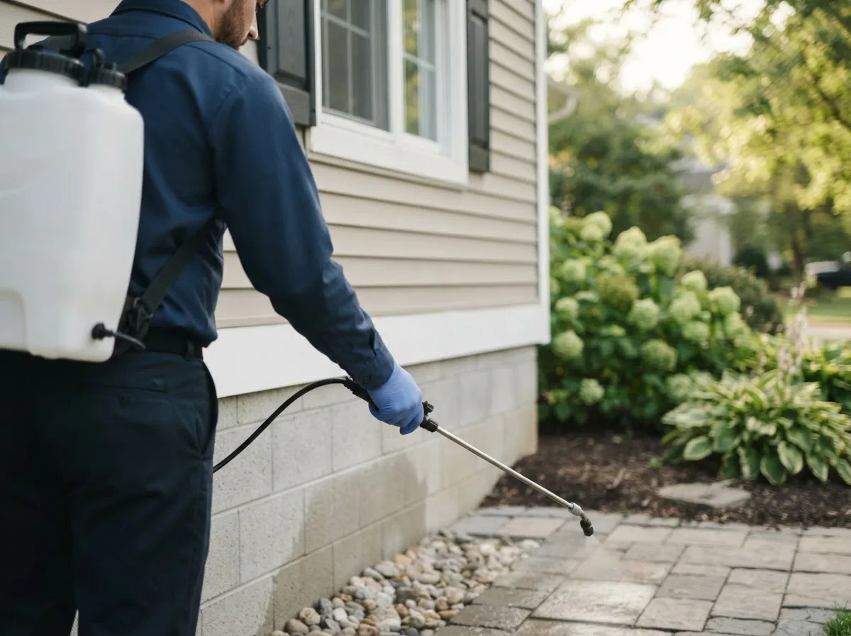 Pest control technician inspecting a home in Hinckley, MN